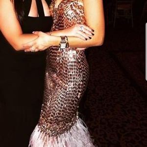 Jovani Ombre Stone Dress with Feathers